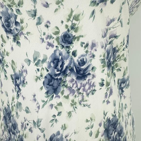 Vintage Benson Smith Midi Dress Sz 11/12 Floral Fitted Romantic Derby White Blue - Picture 7 of 16